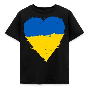 Ukraine Flagge Herz - Kinder T-Shirt - Schwarz - Vorne - AI Model Kid Female (0cm)