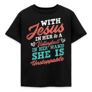 Volleyball Ball Sports Christian - Kids' T-Shirt - black - Front - AI Model Kid Female (0cm)