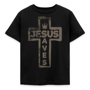 Jesus - Jesus Saves - Kinder T-Shirt - Schwarz - Vorne - AI Model Kid Female (0cm)
