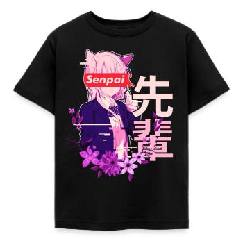 Anime Manga Senpai Schulmädchen Zensur - Kinder T-Shirt - Schwarz - Vorne - AI Model Kid Female (0cm)