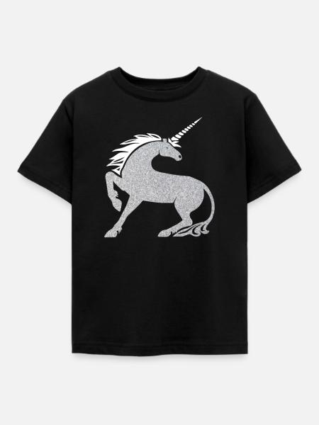Silber Pferd Glitzer - Kinder T-Shirt - Schwarz