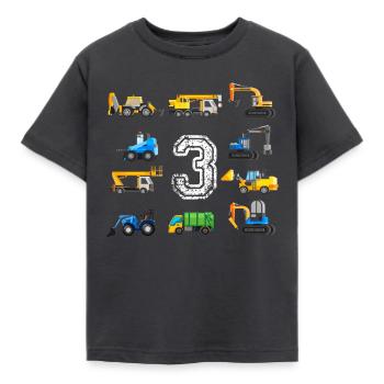 3rd birthday boy Toddler Construction Truck gift - T-shirt Enfant - charbon - Devant - AI Model Kid Female (0cm)