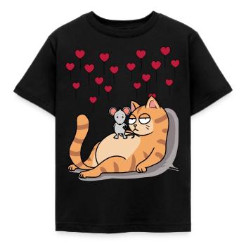 Chat Souris Ami Amour Partenariat Romance - T-shirt Enfant - noir - Devant - AI Model Kid Female (0cm)