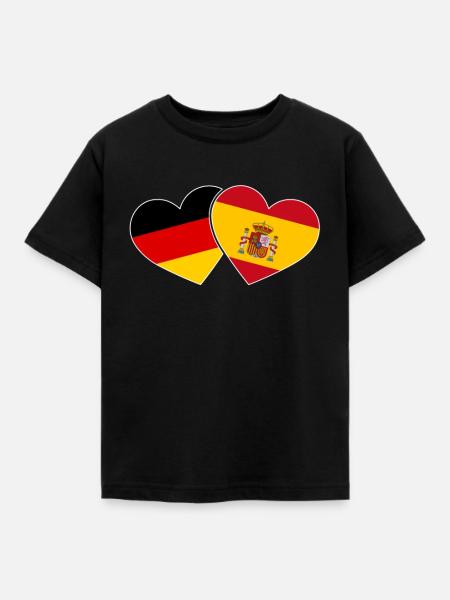 Spanien und Deutschland Herz - Reise Urlaub - Kinder T-Shirt - Schwarz