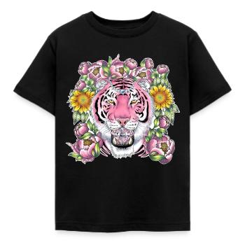Pinker Tiger Diamant Prinzessin Blumen Tiger Katze - Kinder T-Shirt - Schwarz - Vorne - AI Model Kid Female (0cm)