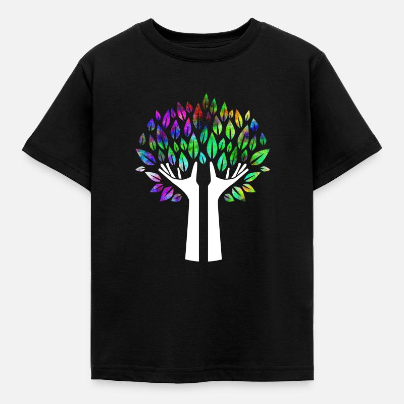 Hände Baum psychedelisch - Kinder T-Shirt - Schwarz