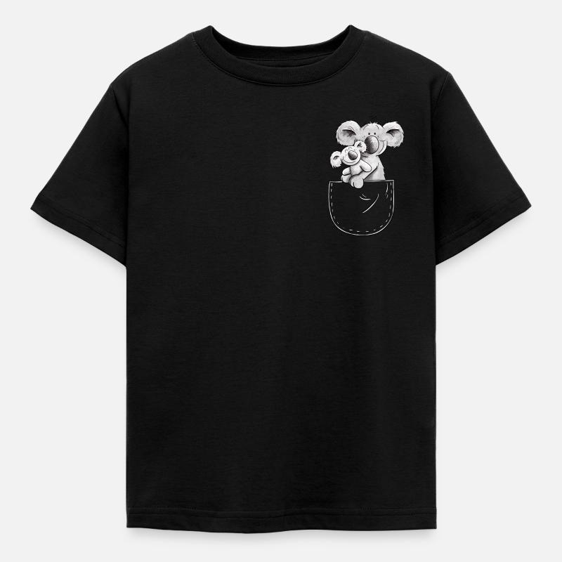 Koala in der Brusttasche - Kinder T-Shirt - Schwarz