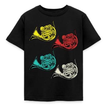 Horn Tshirt Orchester Big Band Vintage Waldhorn - Kinder T-Shirt - Schwarz - Vorne - AI Model Kid Female (0cm)