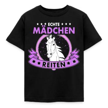 Echte Mädchen Reiten Pferde Reitsport - Kinder T-Shirt - Schwarz - Vorne - AI Model Kid Female (0cm)