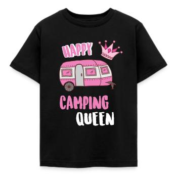Happy Camping Queen - Kinder T-Shirt - Schwarz - Vorne - AI Model Kid Female (0cm)