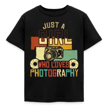 Just A Girl Who Loves Photography - Kids' T-Shirt - black - Front - AI Model Kid Female (0cm)