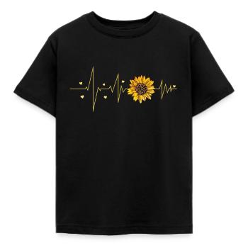 sunflower heartbeat women spring flowers - Kids' T-Shirt - black - Front - AI Model Kid Female (0cm)