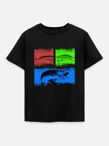 Kunstköder und Hecht Raubfischangeln - Kinder T-Shirt - Schwarz