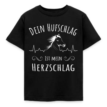 Dein Hufschlag ist mein Herzschlag, Pferdemotiv - Kinder T-Shirt - Schwarz - Vorne - AI Model Kid Female (0cm)