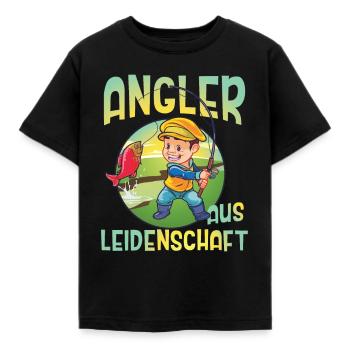 Angler Aus Leidenschaft Angeln Angelhaken Rute - Kinder T-Shirt - Schwarz - Vorne - AI Model Kid Female (0cm)