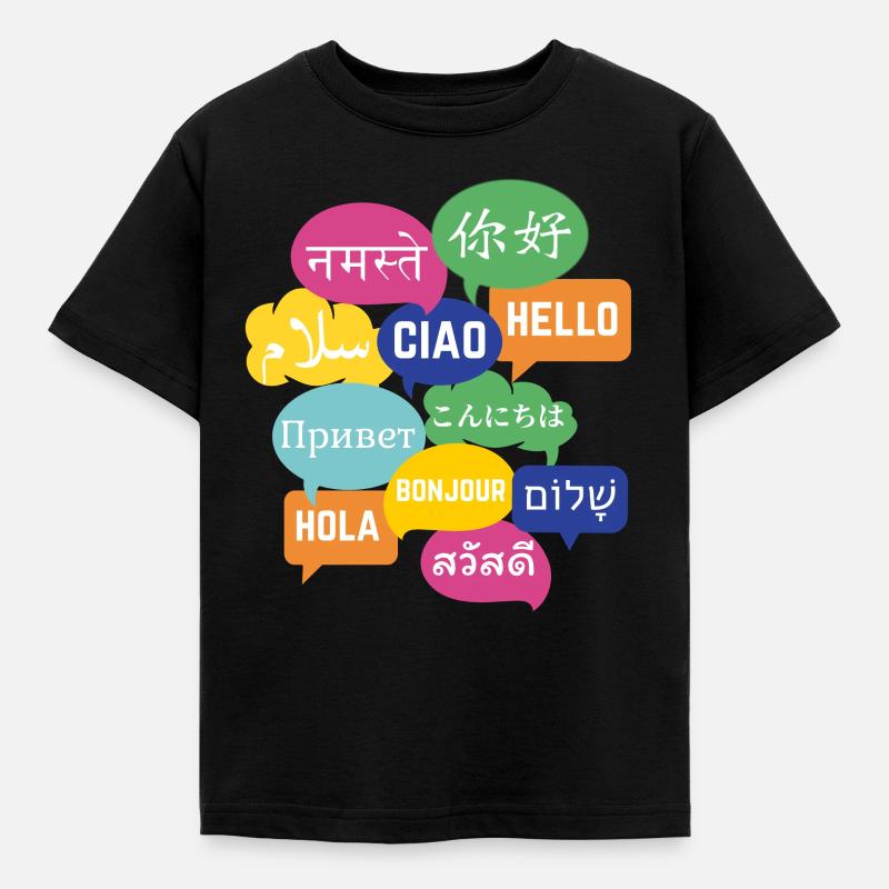 Colorful "Hello" speech bubble design, many languages - Kids' T-Shirt - black