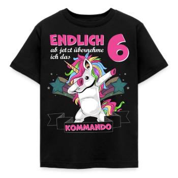 Kinderkleidung, Einhorn zum 6. Geburtstag, 6 Jahre - Kinder T-Shirt - Schwarz - Vorne - AI Model Kid Female (0cm)