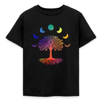 Achtsamkeit Baum des Lebens Mondphasen - Kinder T-Shirt - Schwarz - Vorne - AI Model Kid Female (0cm)