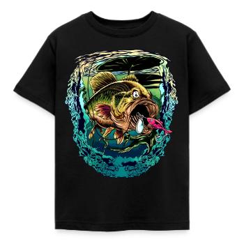 Pêcheur pêcheur perche perche bar poisson - T-shirt Enfant - noir - Devant - AI Model Kid Female (0cm)