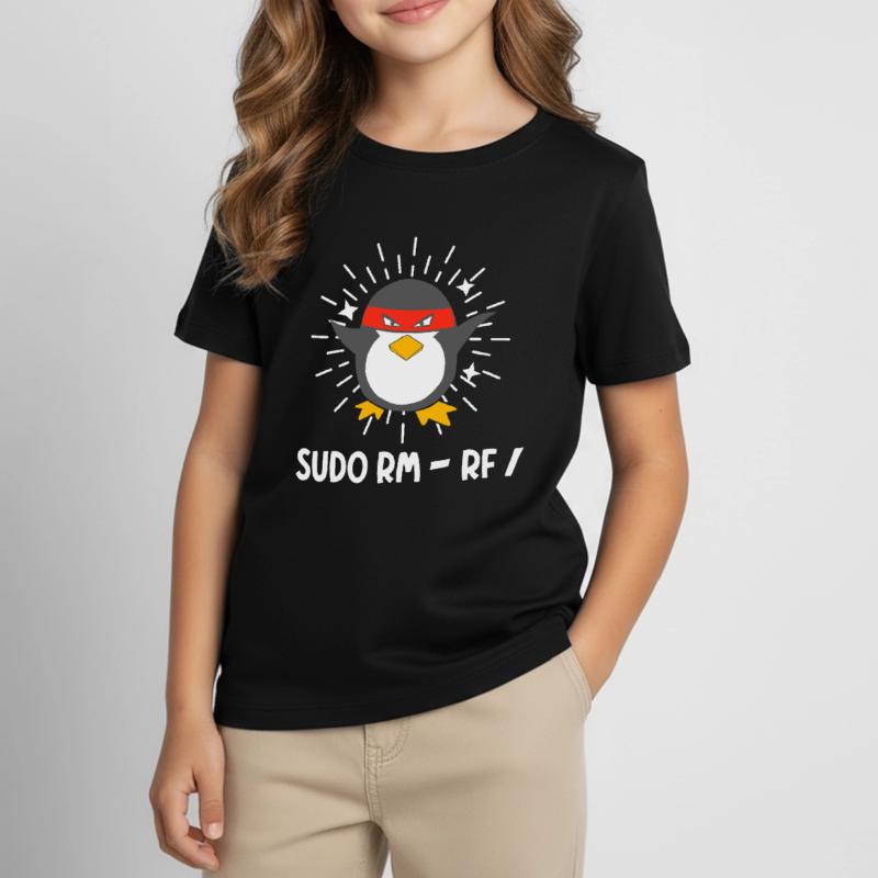 Tux Linux Pinguin Sudo Rm Rf Computerfreak Hacker Kinder T-Shirt