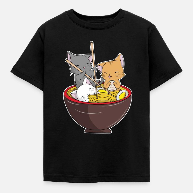Ramen Katzen Anime Outfit Geschenkidee - Kinder T-Shirt - Schwarz