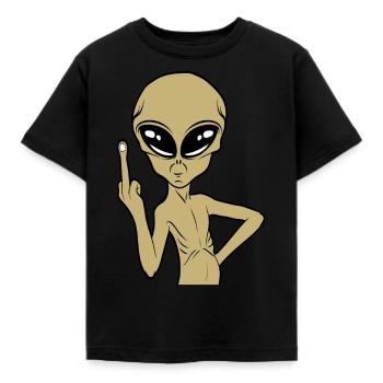 Lustiges Alien Mittelfinger Stinkefinger Tshirt - Kinder T-Shirt - Schwarz - Vorne - AI Model Kid Female (0cm)
