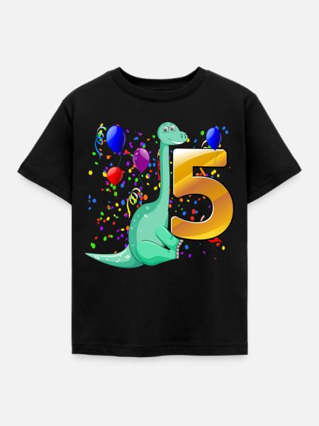 Dino birthday 5 years - Kids' T-Shirt - black