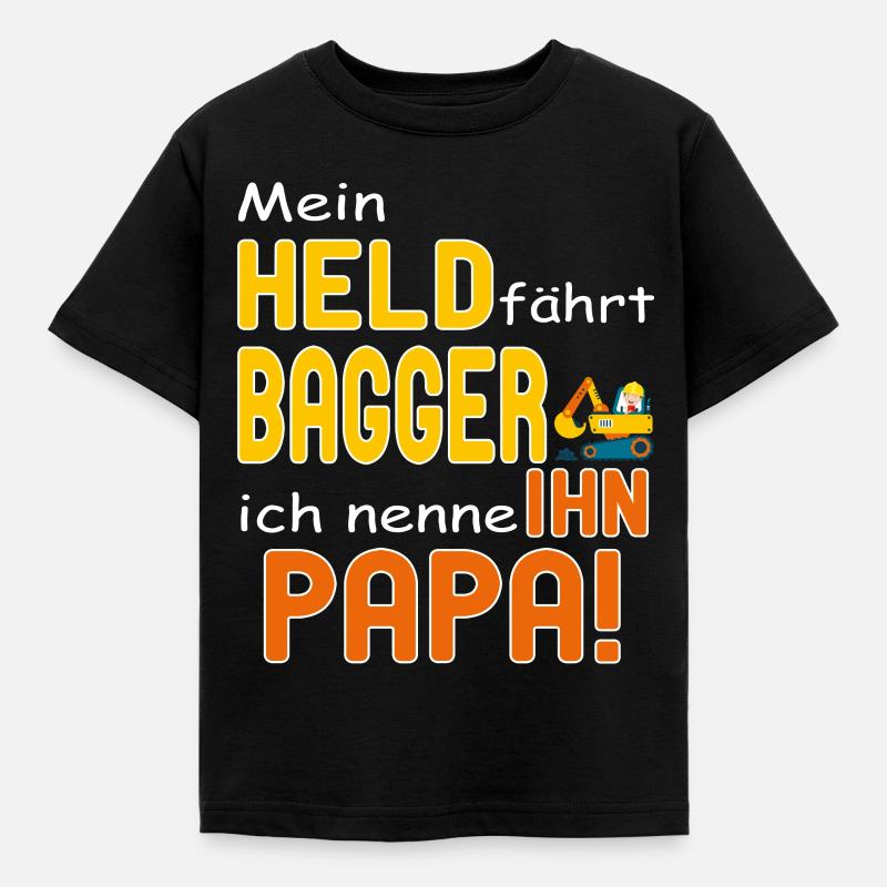 Bagger Papa Baggerfahrer Baustelle Bauarbeiter - Kinder T-Shirt - Schwarz