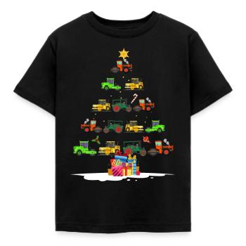 Christmas kids excavator machines Christmas tree - Kids' T-Shirt - black - Front - AI Model Kid Female (0cm)