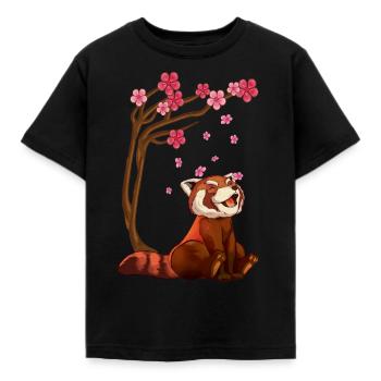 Ours panda rouge et art de fleurs de cerisier - T-shirt Enfant - noir - Devant - AI Model Kid Female (0cm)