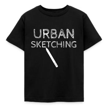 Urban sketching - Kids' T-Shirt - black - Front - AI Model Kid Female (0cm)