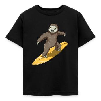 Lustiger Sloth Surfer - Surfing - Kinder T-Shirt - Schwarz - Vorne - AI Model Kid Female (0cm)