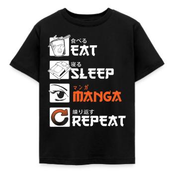 eat sleep manga repeat - Kinder T-Shirt - Schwarz - Vorne - AI Model Kid Female (0cm)