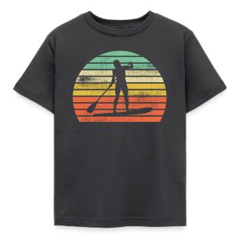 Retro Paddleboard Frauen Mädchen Sonnenuntergang - Kinder T-Shirt - Dunkelgrau - Vorne - AI Model Kid Female (0cm)