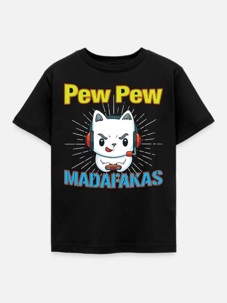 Pew Pew Funny Cat - Kinder T-Shirt - Schwarz