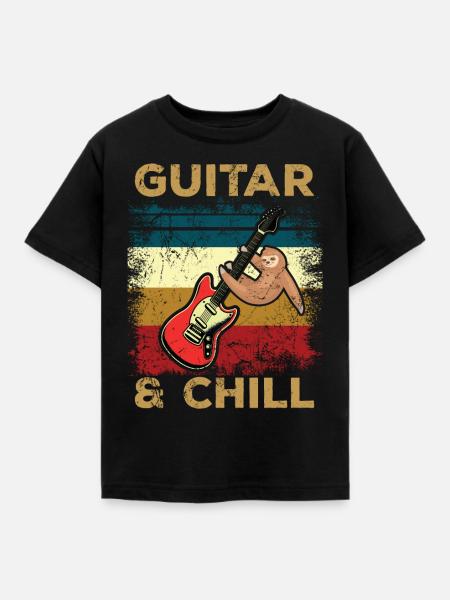 Vintage Faultier Gitarre Guitar & Chill - Kinder T-Shirt - Schwarz
