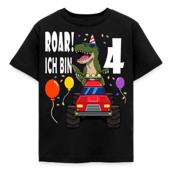 Geburtstag 4 Jahre Dinosaurier Monster Truck - Kinder T-Shirt - Schwarz - Vorne - AI Model Kid Female (0cm)
