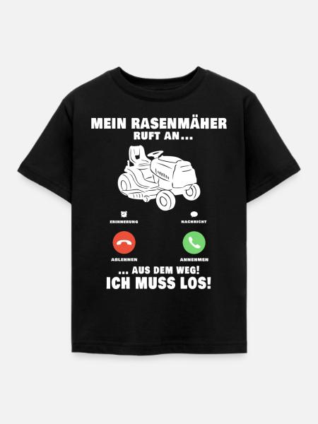 Rasenmäher Telefonanruf Gärtner Gartenarbeit - Kinder T-Shirt - Schwarz