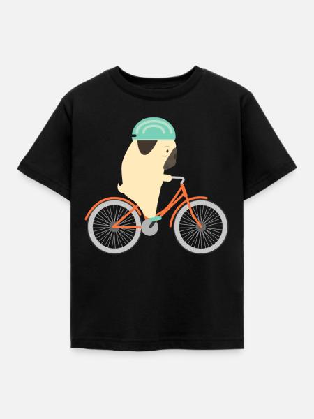 Bicycle Kids Pug Dog Cyclist Gift - Kids' T-Shirt - black