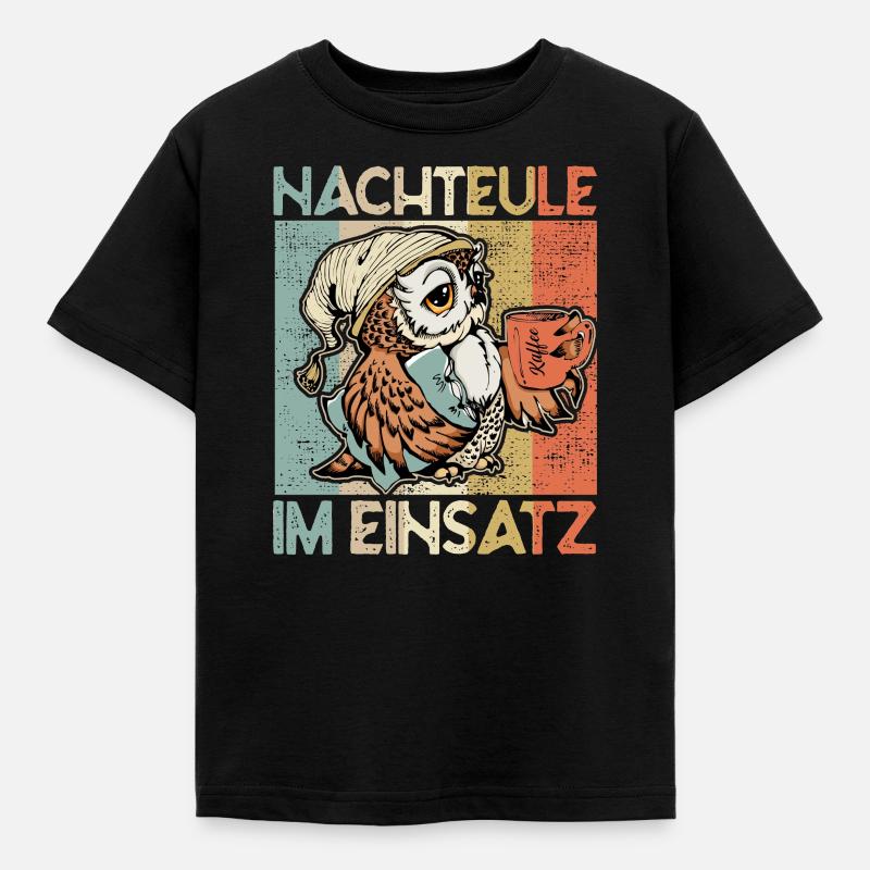 Nachteule im Einsatz Eule Müde Krankenschwester - Kinder T-Shirt - Schwarz