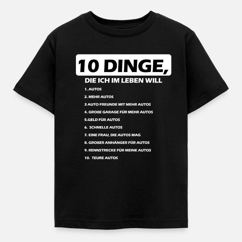 10 Dinge Leben Autos KFZ mechaniker - Kinder T-Shirt - Schwarz