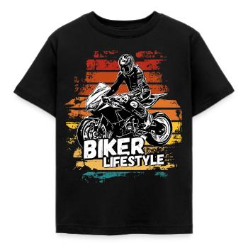Motorcycle Lifestyle / Motorcycle / Motorcyclebiker - Kids' T-Shirt - black - Front - AI Model Kid Female (0cm)