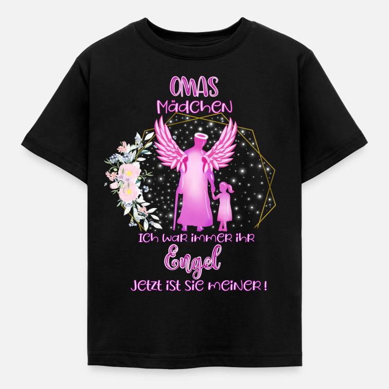 Omas Mädchen, Gedenken Engel Erinnerung Geschenk - Kinder T-Shirt - Schwarz