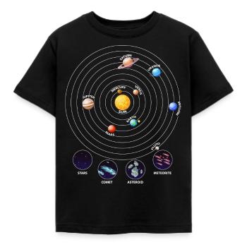 Sonnensystem, Planeten, Universum, Astrologie - Kinder T-Shirt - Schwarz - Vorne - AI Model Kid Female (0cm)