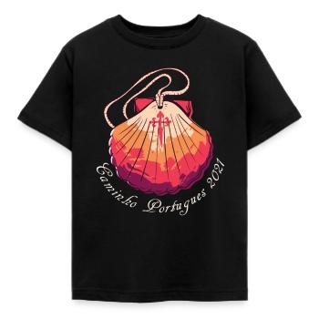 Caminho Portugues 2021 Jakobsweg Pilgermuschel - Kinder T-Shirt - Schwarz - Vorne - AI Model Kid Female (0cm)