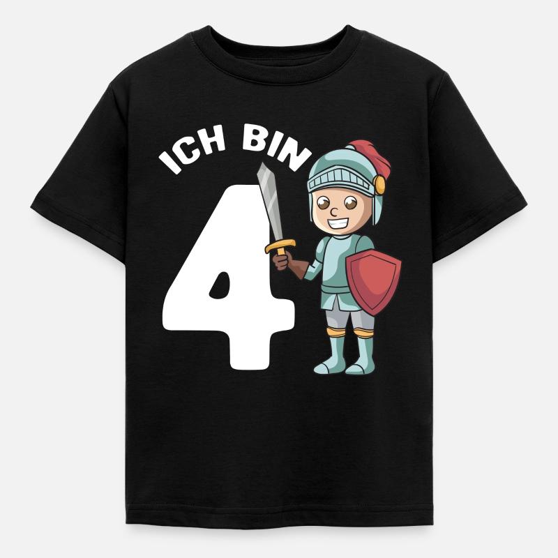 4. Geburtstag Junge Ich Bin Vier Jahre Ritter - Kinder T-Shirt - Schwarz
