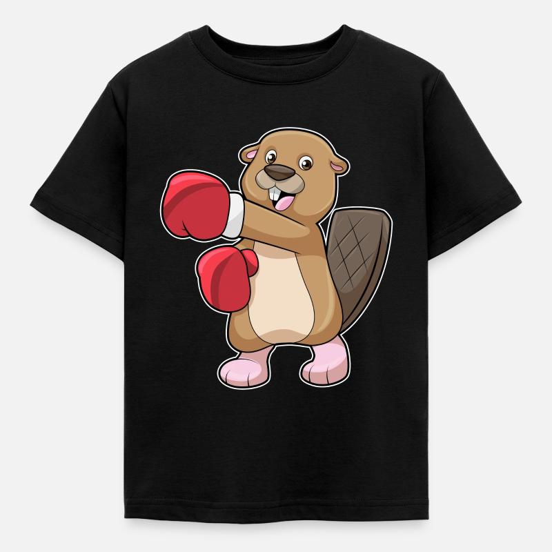 Castors en boxe avec des gants de boxe - T-shirt Enfant - noir