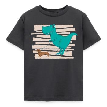 Dackel Rauhaardackel T Rex Dinosaur - Kinder T-Shirt - Dunkelgrau - Vorne - AI Model Kid Female (0cm)