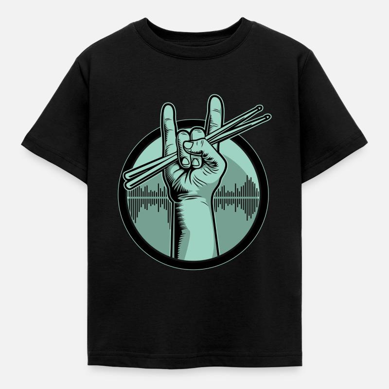 Schlagzeug Drumsticks - Kinder T-Shirt - Schwarz