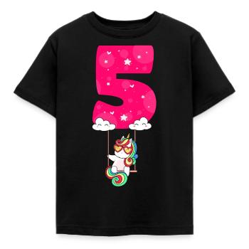 5. Geburtstag 5 Jahre Mädchen Schaukel Einhorn - Kinder T-Shirt - Schwarz - Vorne - AI Model Kid Female (0cm)